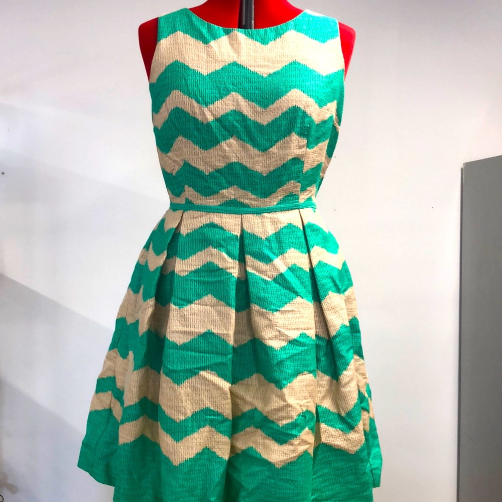 Taylor Teal and cream chevron pocket dress